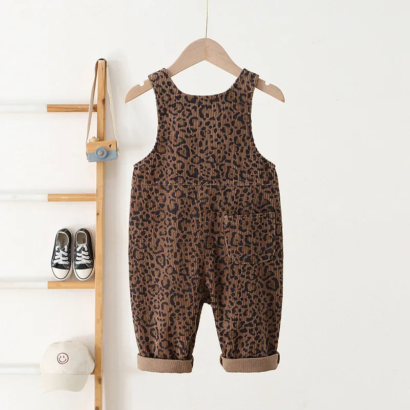 Leopard Print Corduroy Dungarees
