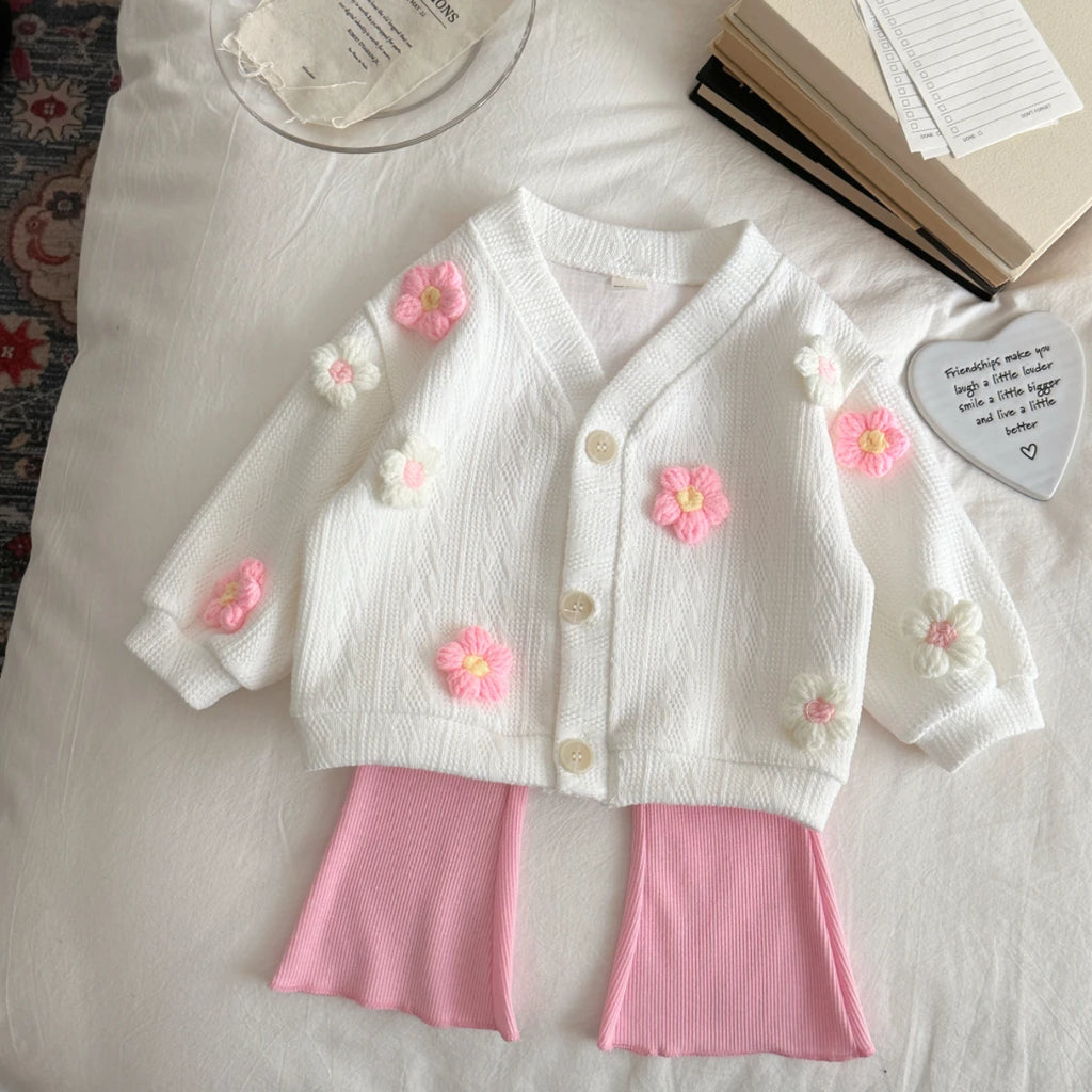 Pink Petal Knit Cardigan & Trouser Set