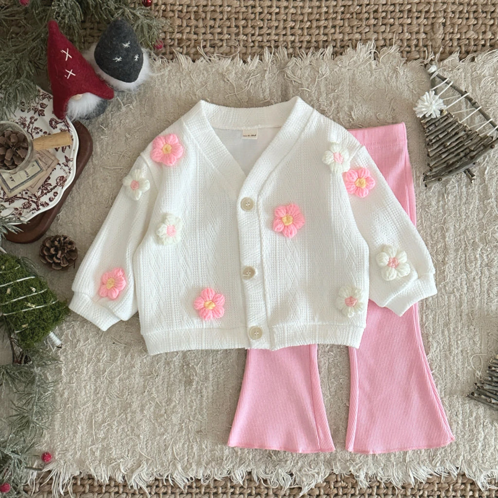 Pink Petal Knit Cardigan & Trouser Set