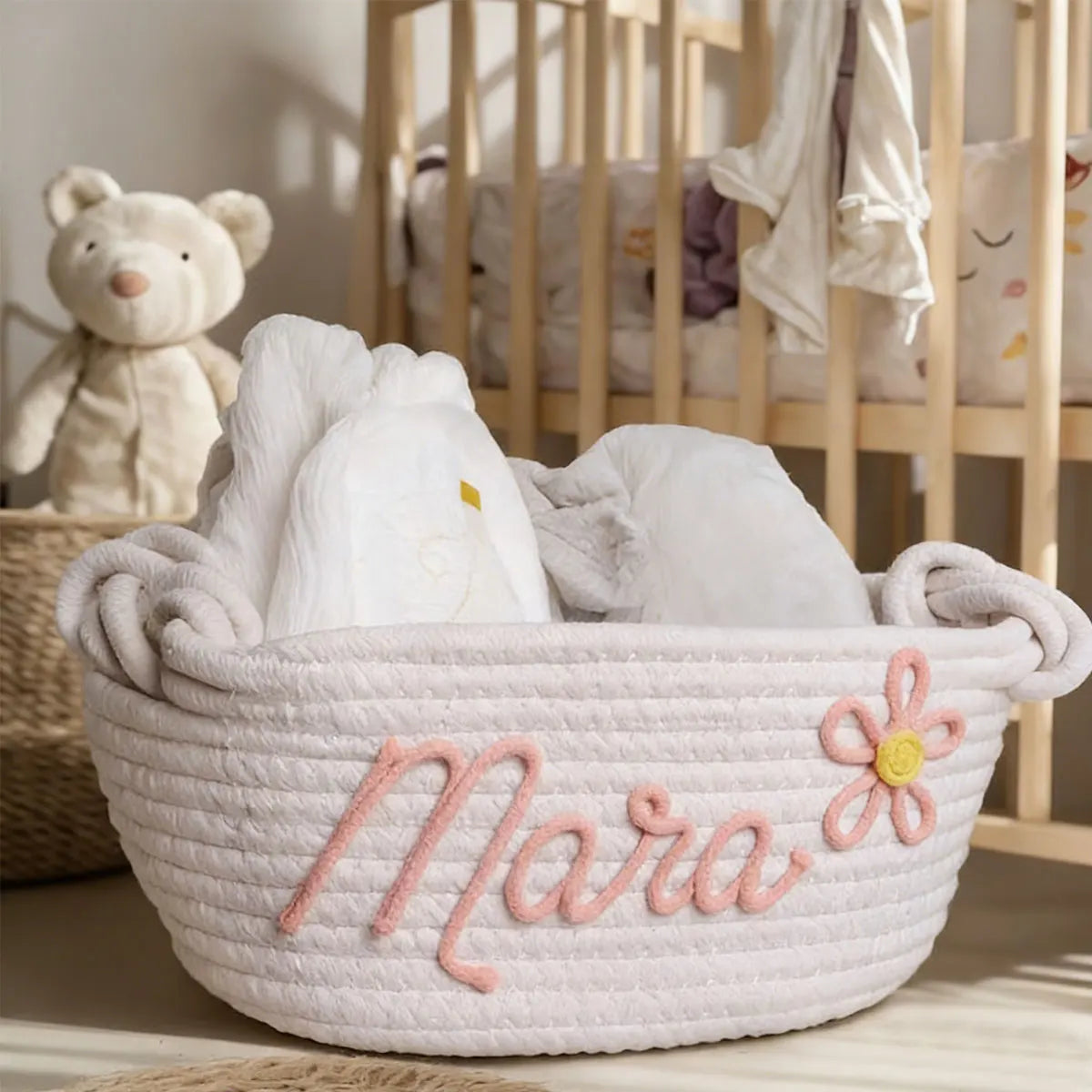 Personalised Name Cotton Rope Storage Basket