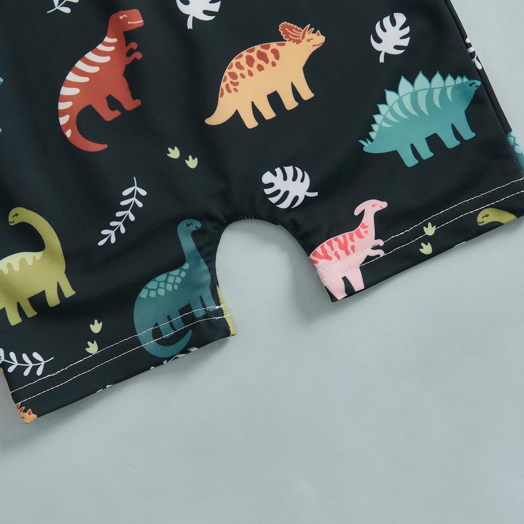 Colourful Dino Print Swimsuit with Hat 2 Piece