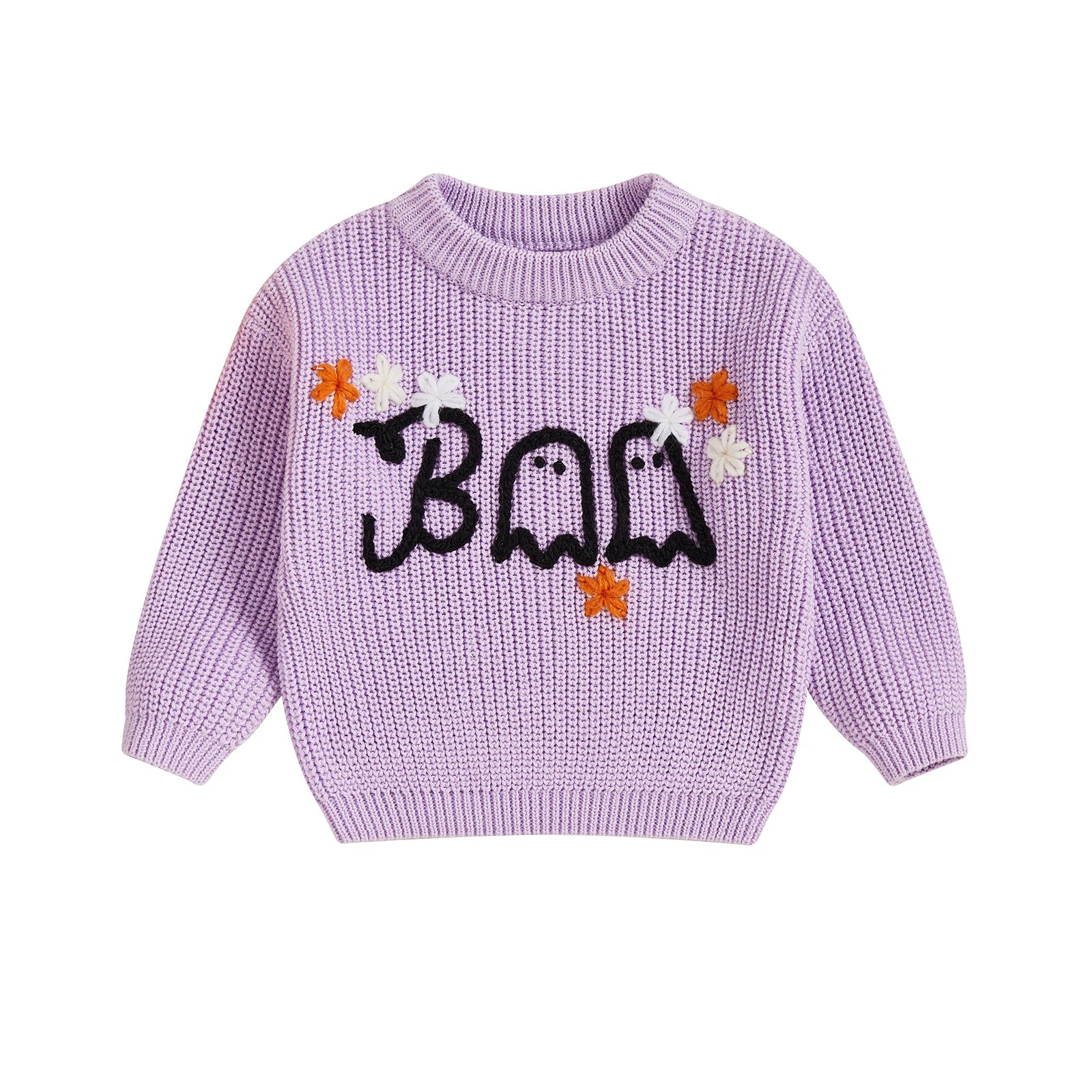 BOO Ghost Flower Embroidered Pullover