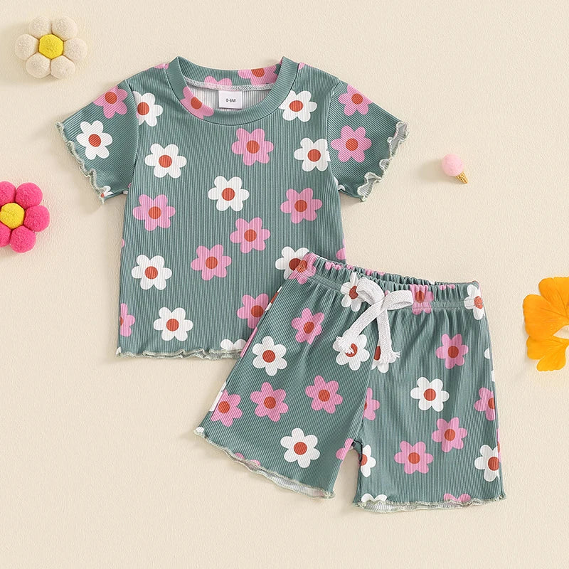 Flower Power Ribbed Tee & Shorts Set