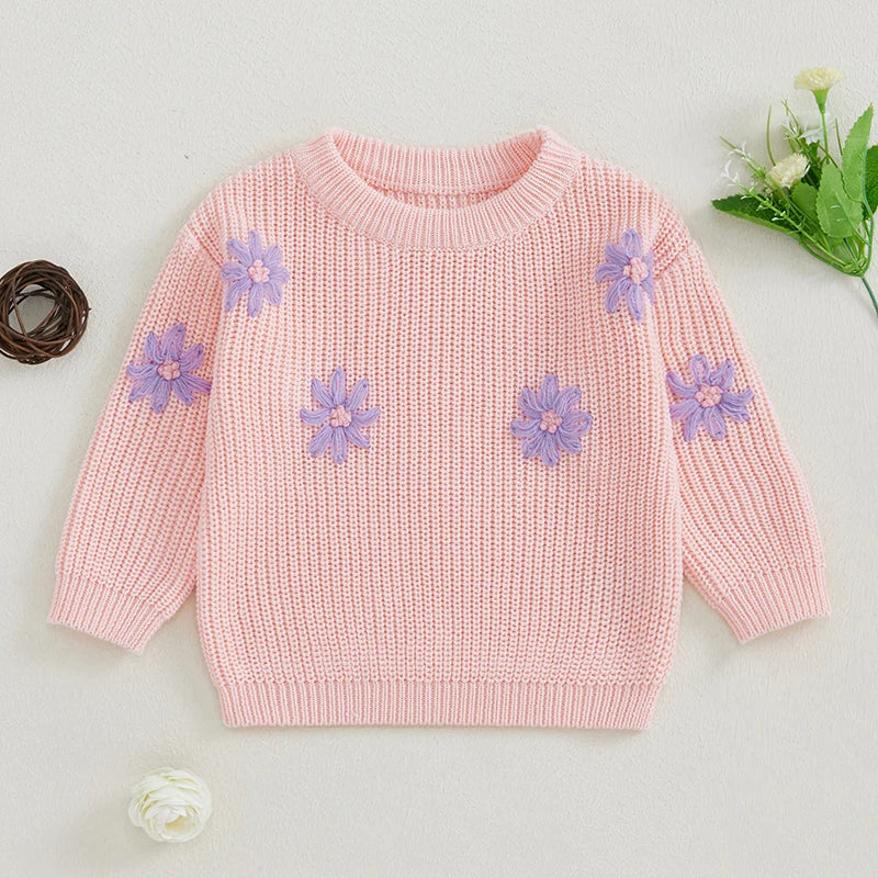 Lavender Flower Embroidery Knit Jumper