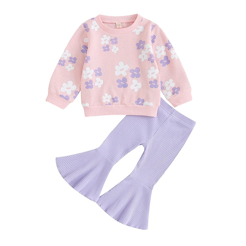 Pastel Dreams Floral Print Pullover & Flares Set