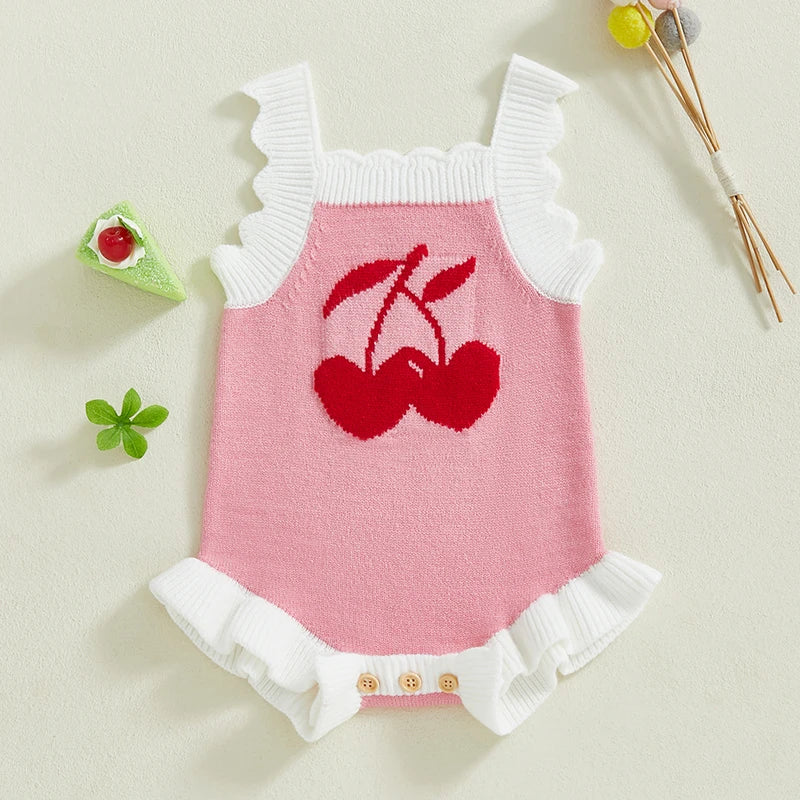 Cherry Heart Ruffle Trim Romper