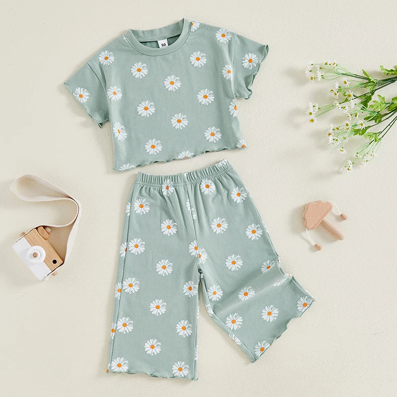 Daisy Print Tee & Wide Leg Trousers Set