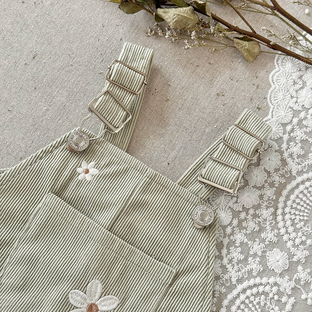 Corduroy Daisy Embroidery Dungarees
