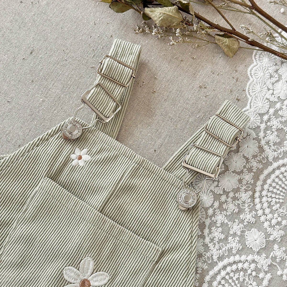 Corduroy Daisy Embroidery Dungarees