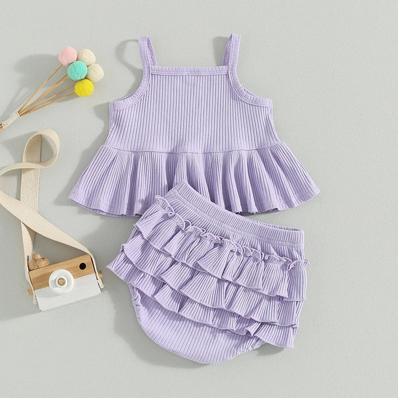 Ribbed Ruffle Peplum Set