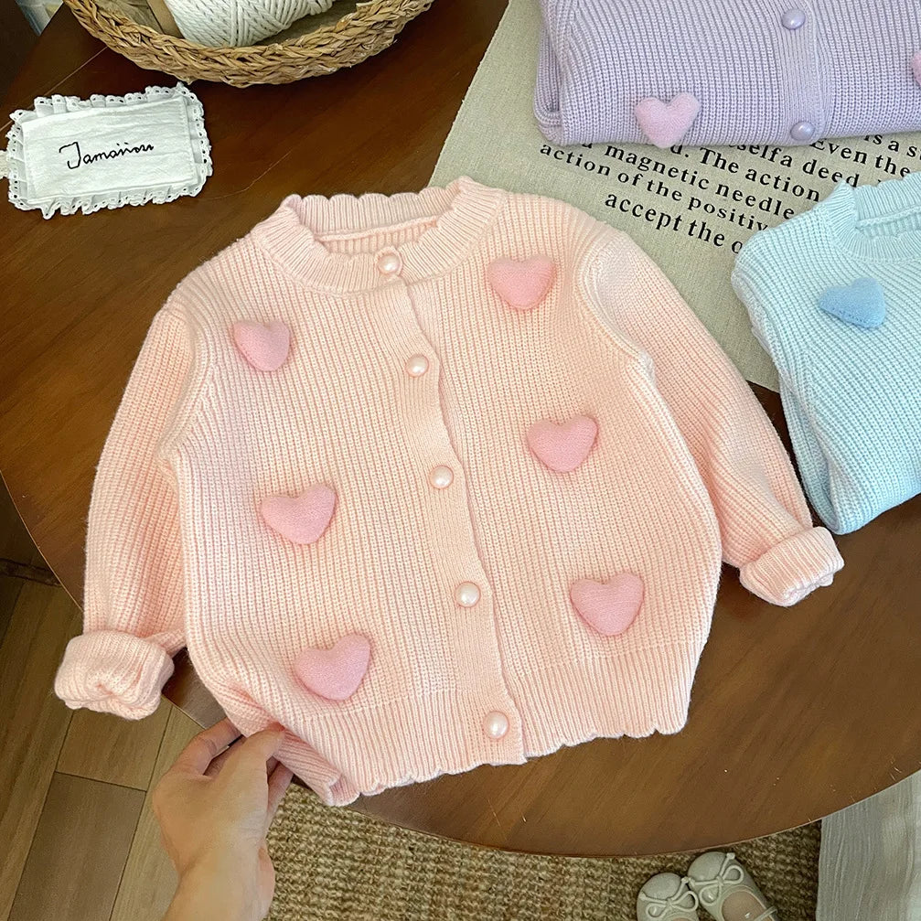 3D Mini Pastel Hearts Cardigan