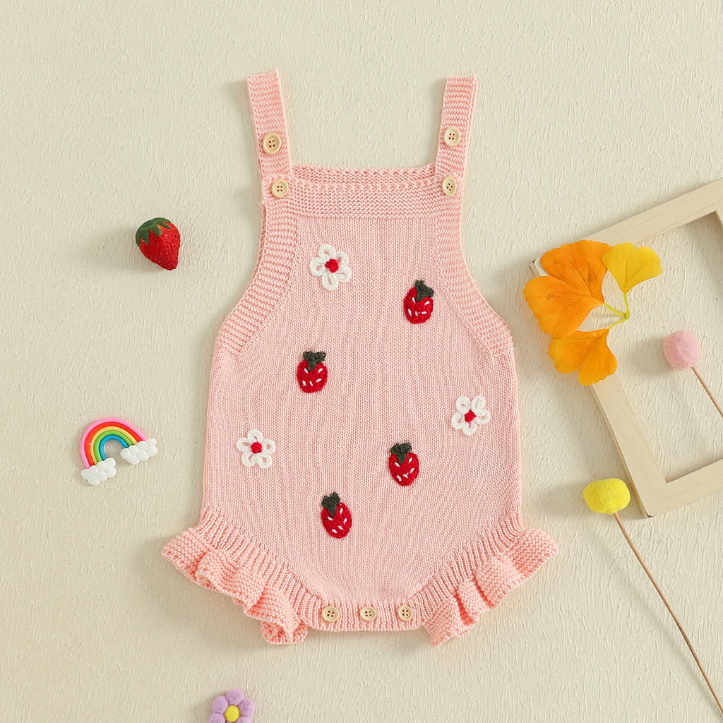 Strawberries & Flowers Knit Ruffle Romper