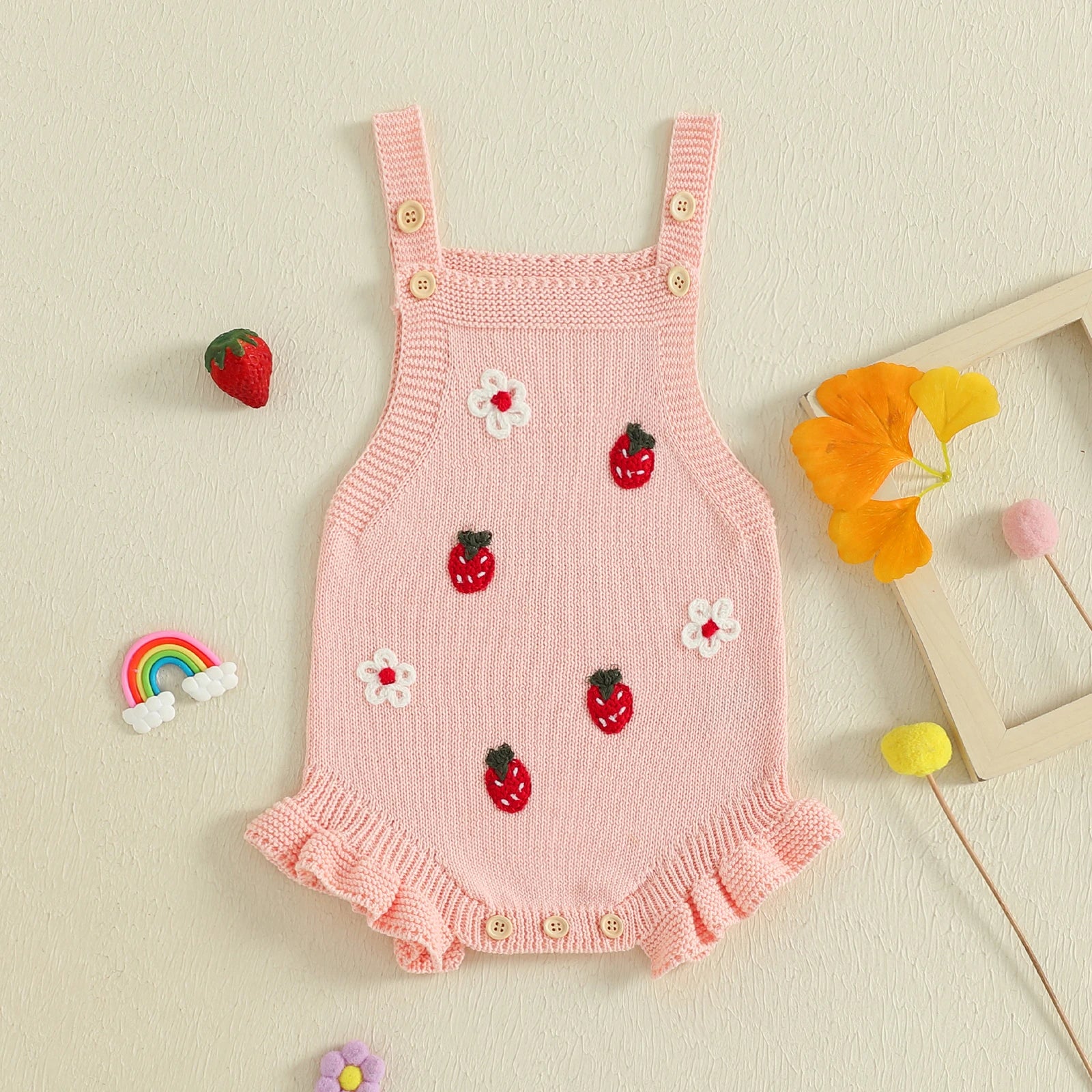 Strawberries & Flowers Knit Ruffle Romper