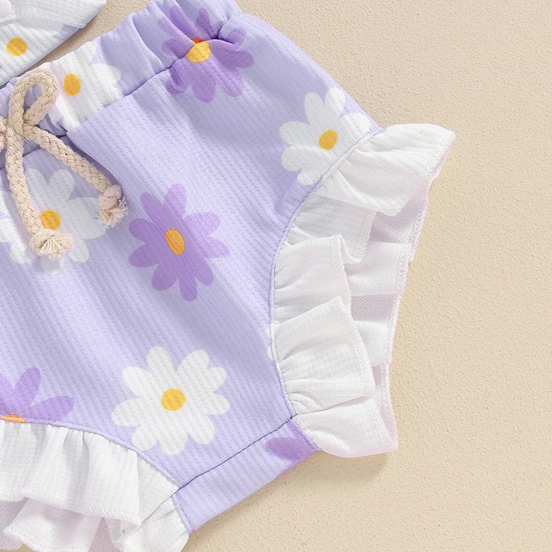 Flower Print Romper, Bloomers & Headband Set