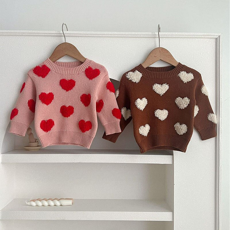 Fuzzy Heart Knit Pullover