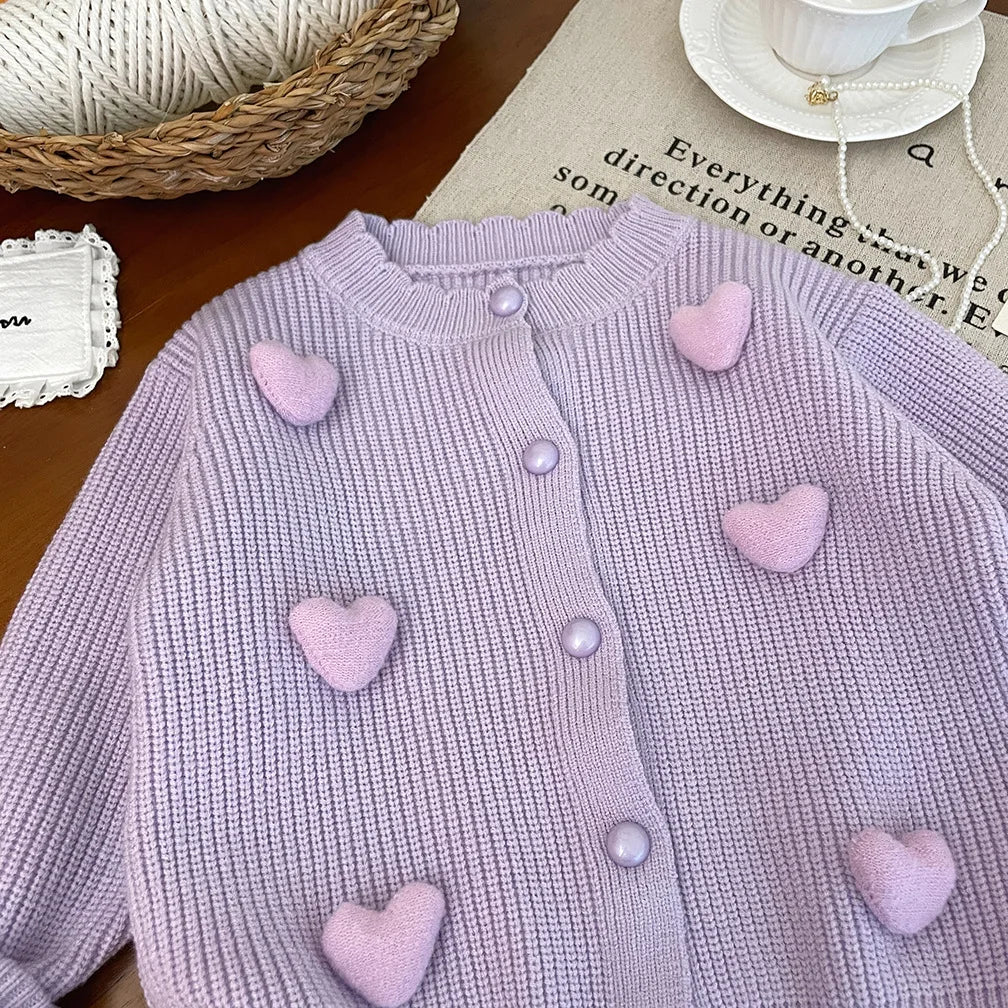 3D Mini Pastel Hearts Cardigan