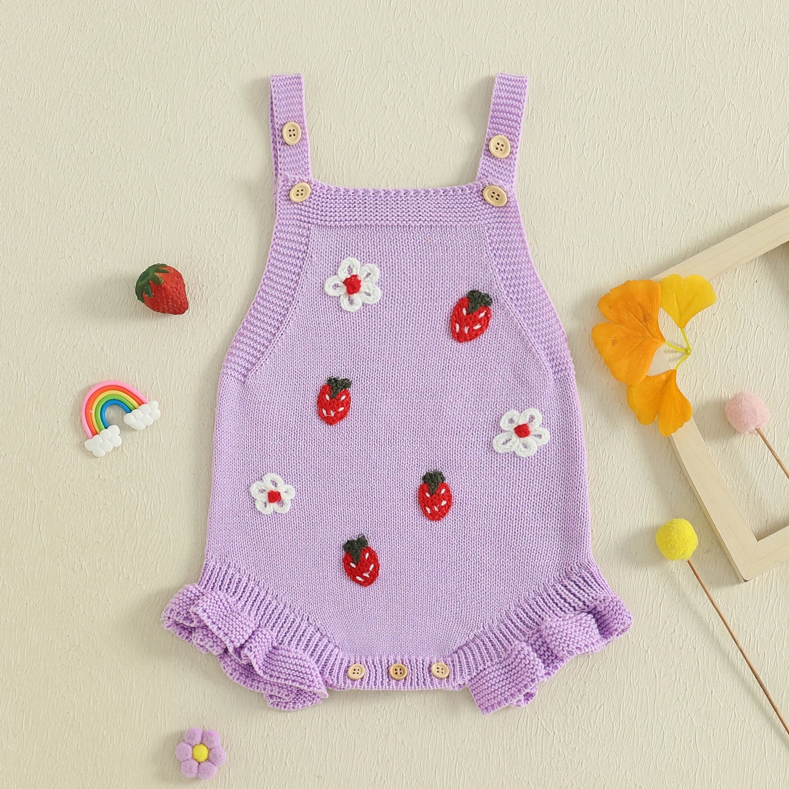 Strawberries & Flowers Knit Ruffle Romper