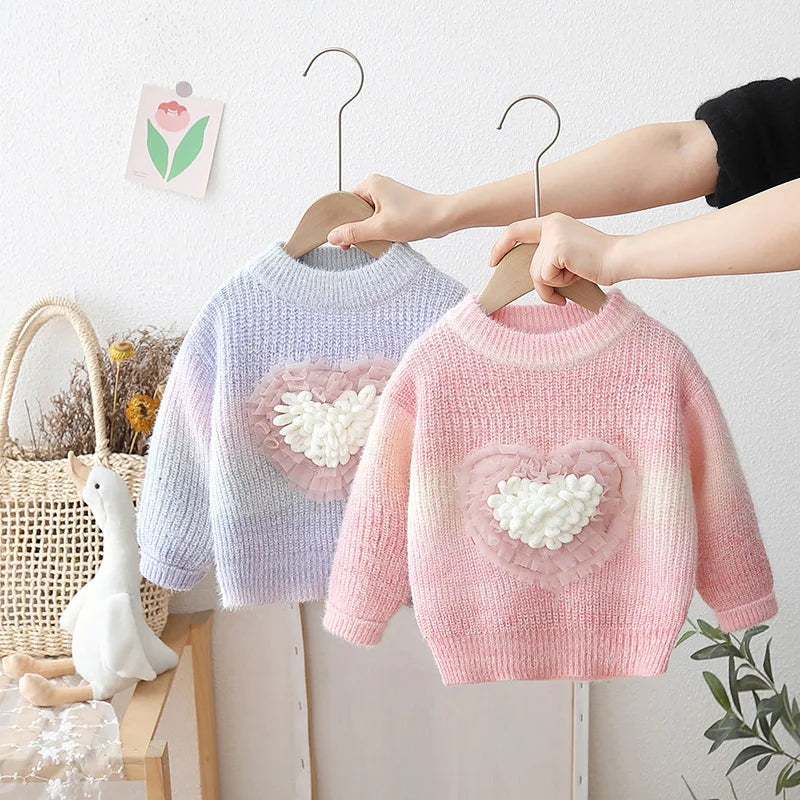 Ombre Ruffled Fluffy Heart Jumper