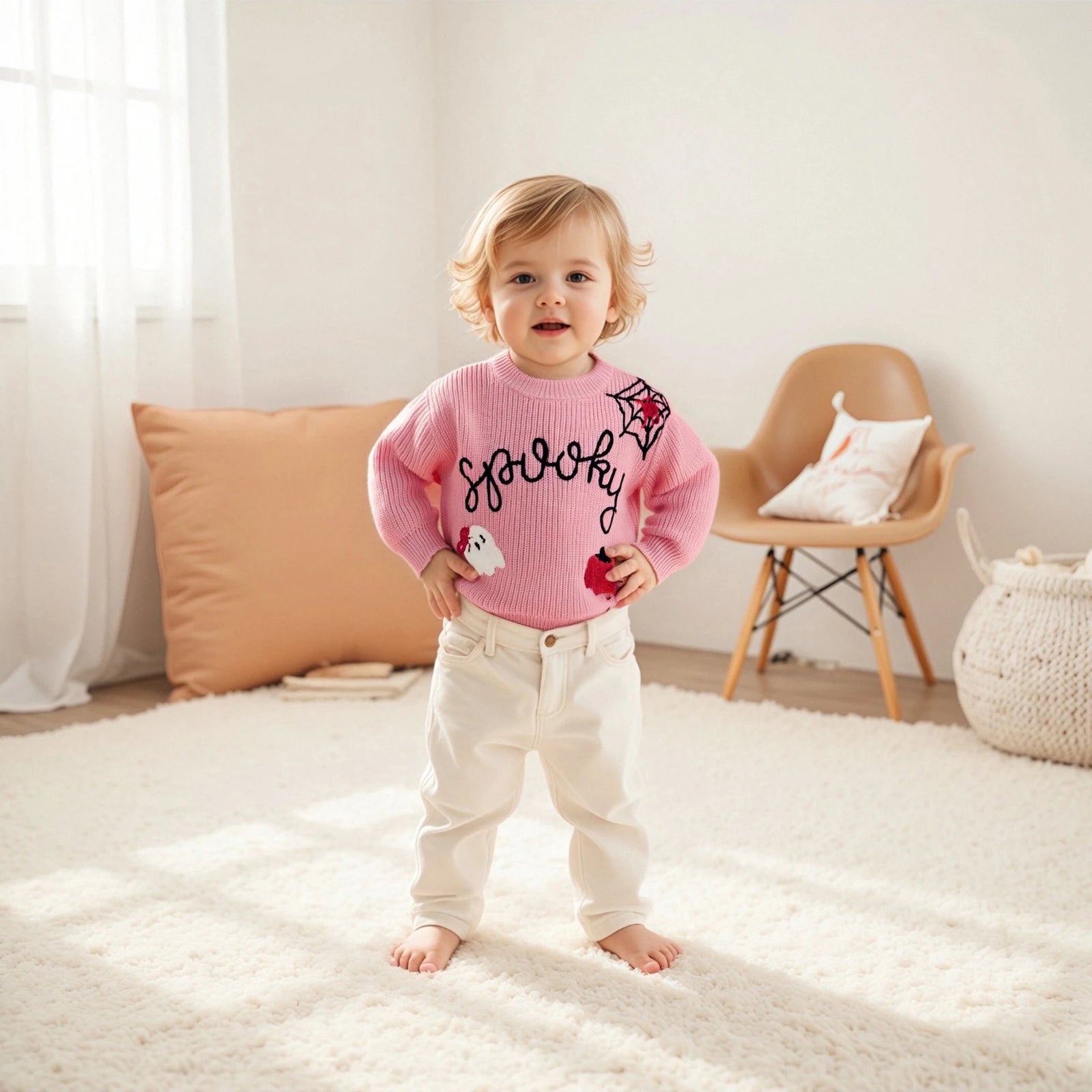 Spooky Embroidered Halloween Knit Pullover