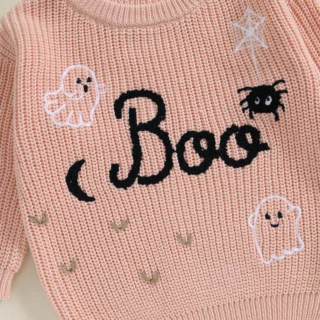 Boo Halloween Crochet Embroidery Jumper