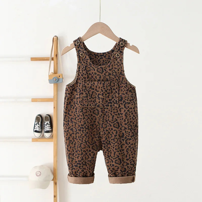 Leopard Print Corduroy Dungarees