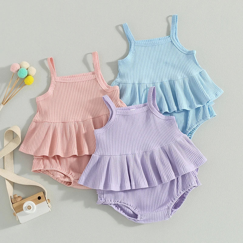 Ribbed Ruffle Peplum Set