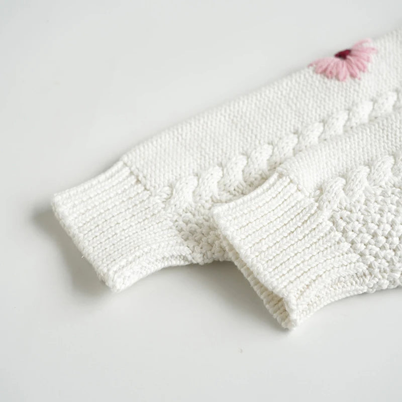 Pastel Daisy Embroidery Knitted Pullover