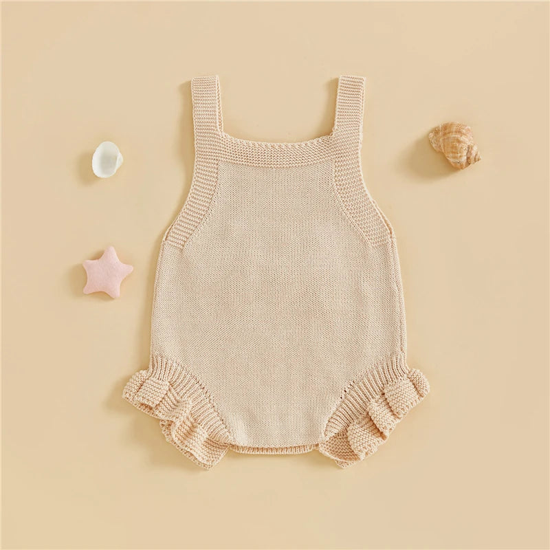 Seashell Embroidery Knit Romper