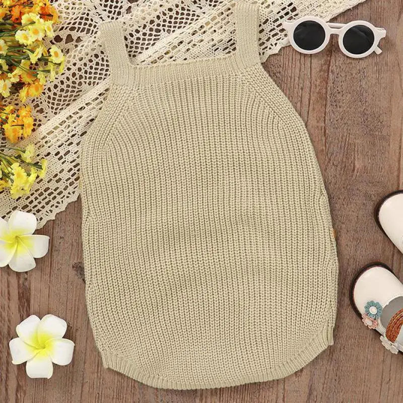 Sunflower Embroidery Knit Romper