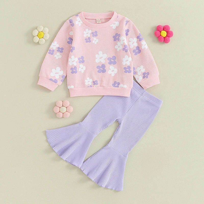 Pastel Dreams Floral Print Pullover & Flares Set