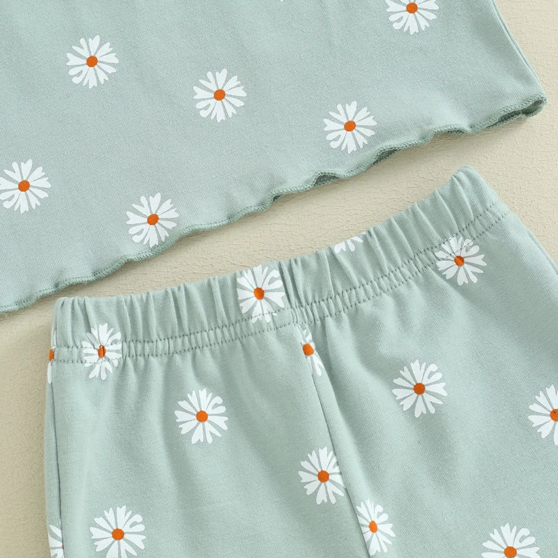 Daisy Print Ruffle Flares Set