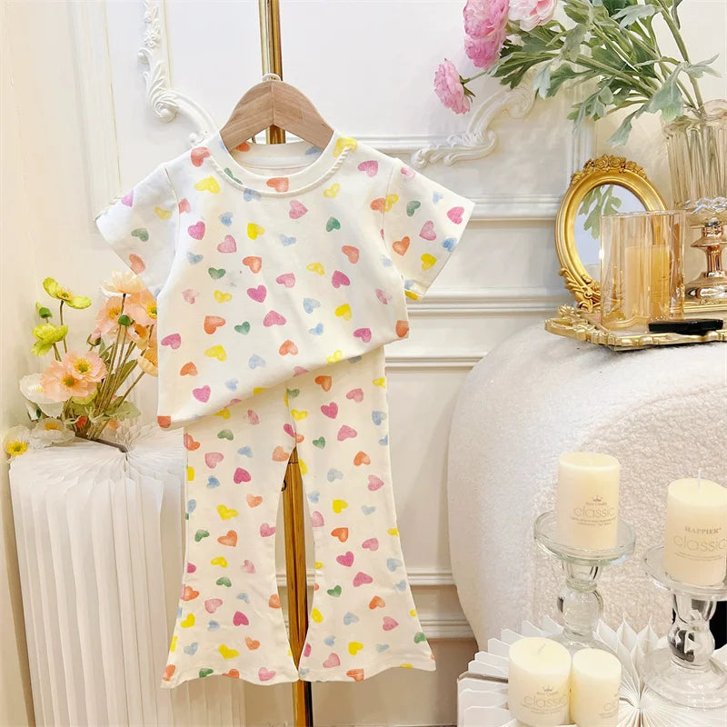 Heart Print Top & Flares Set