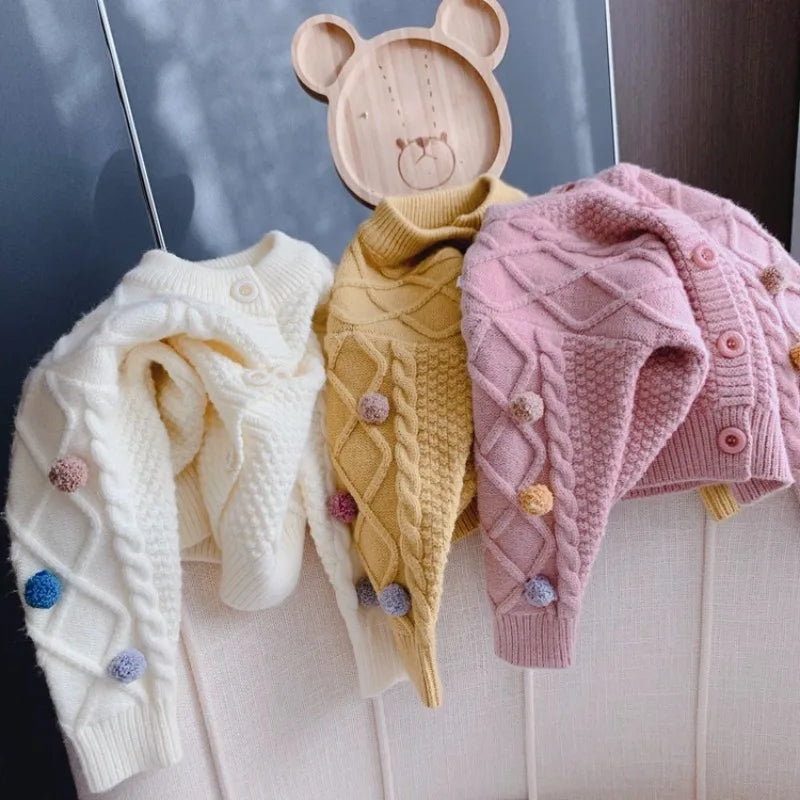 Chunky Pom Pom Knit Cardigan