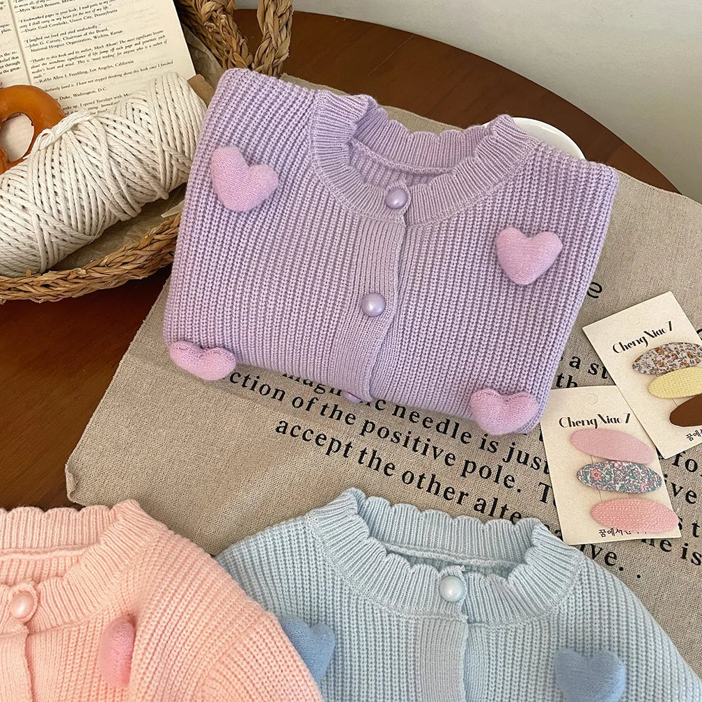 3D Mini Pastel Hearts Cardigan