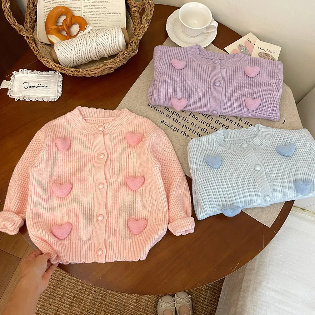 3D Mini Pastel Hearts Cardigan