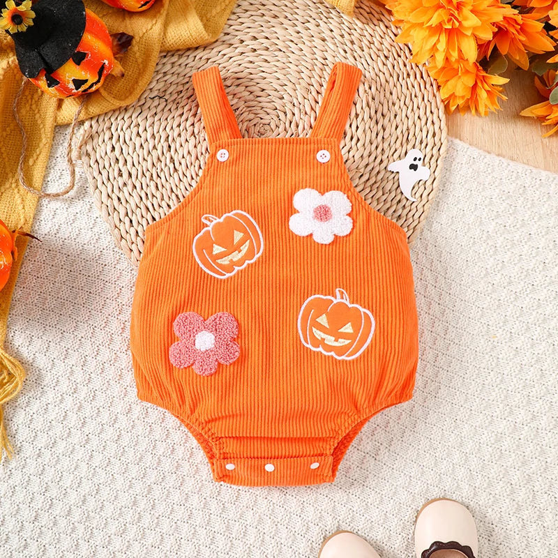 Floral Pumpkin Embroidery Romper