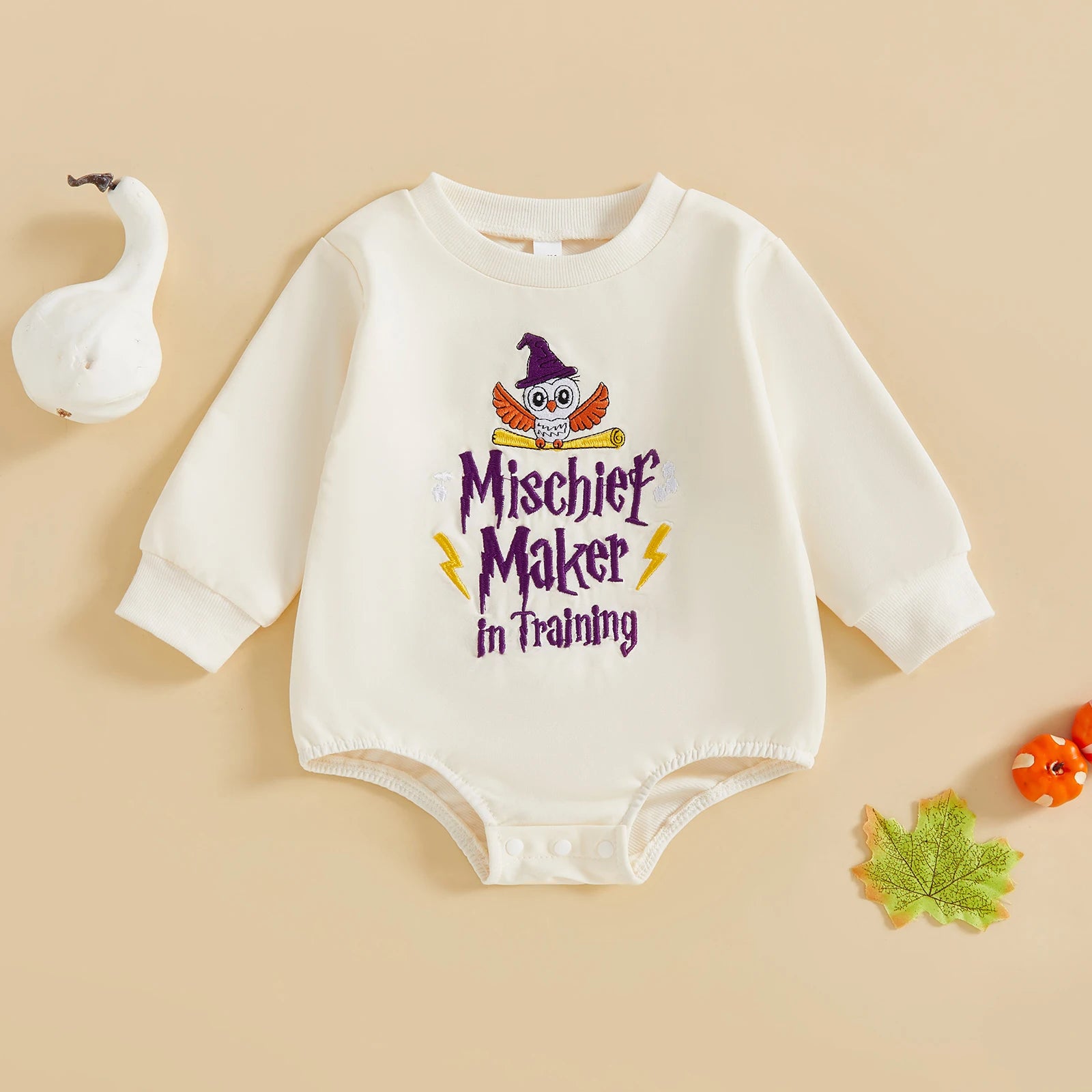Mischief Maker in Training Embroidery Romper