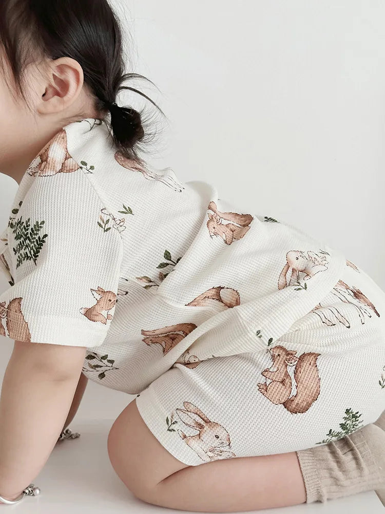 Waffle Knit Flora & Fauna Tee & Shorts Set