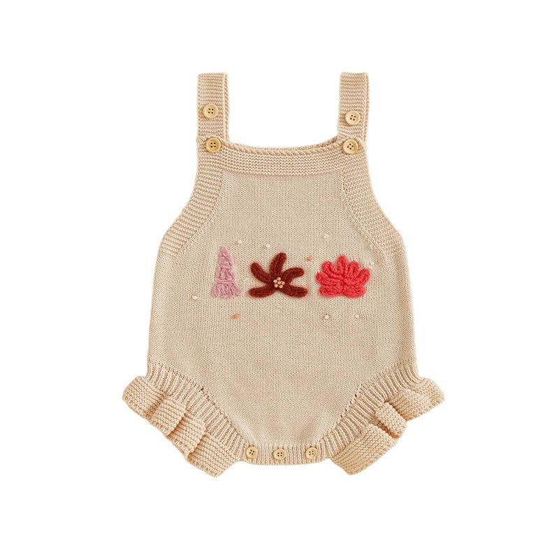 Seashell Embroidery Knit Romper