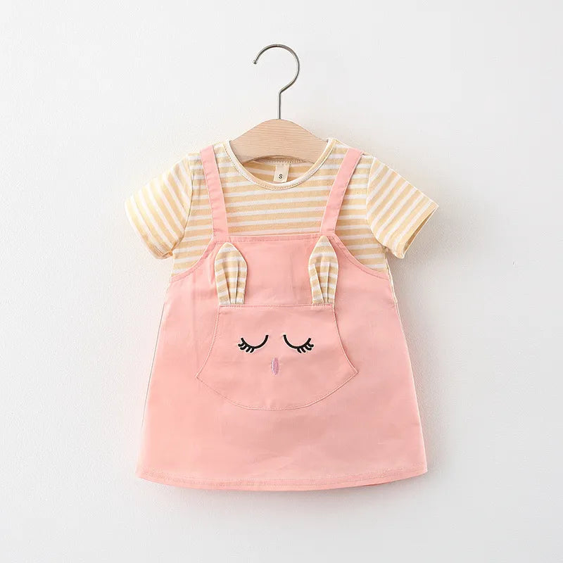 Sleepy Bunny Striped Suspender Dress