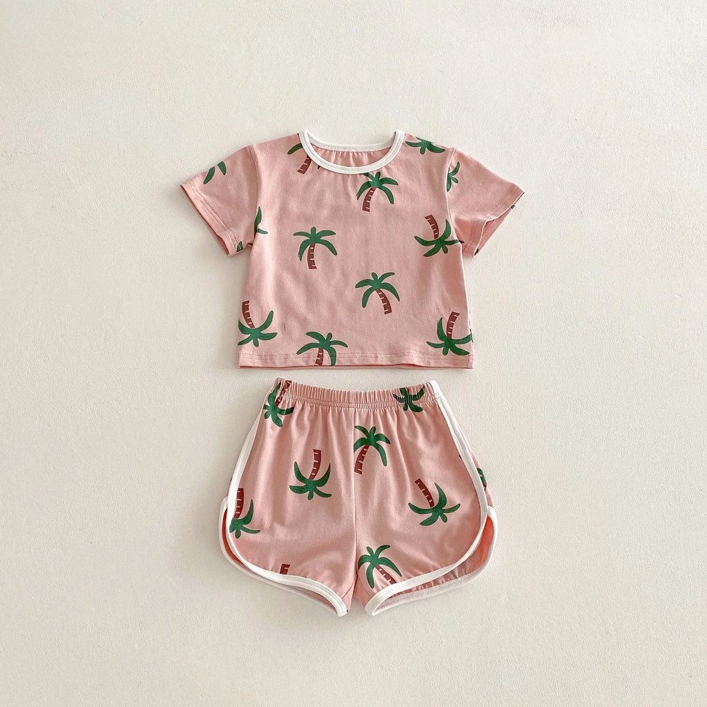 Palm Print Shorts & Tee Set