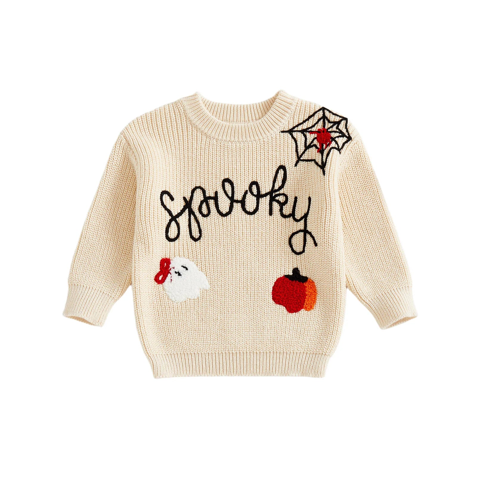 Spooky Embroidered Halloween Knit Pullover