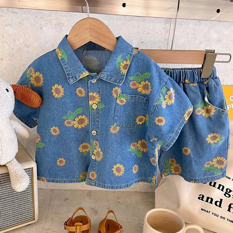 Denim Sunflower Print 2 Piece Set