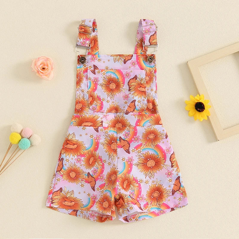 Peony, Sunflowers & Rainbow Print Dungarees