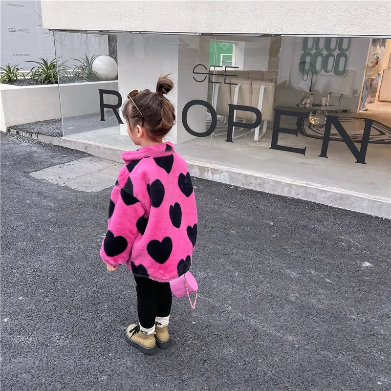 Pink & Black Heart Fleece Coat