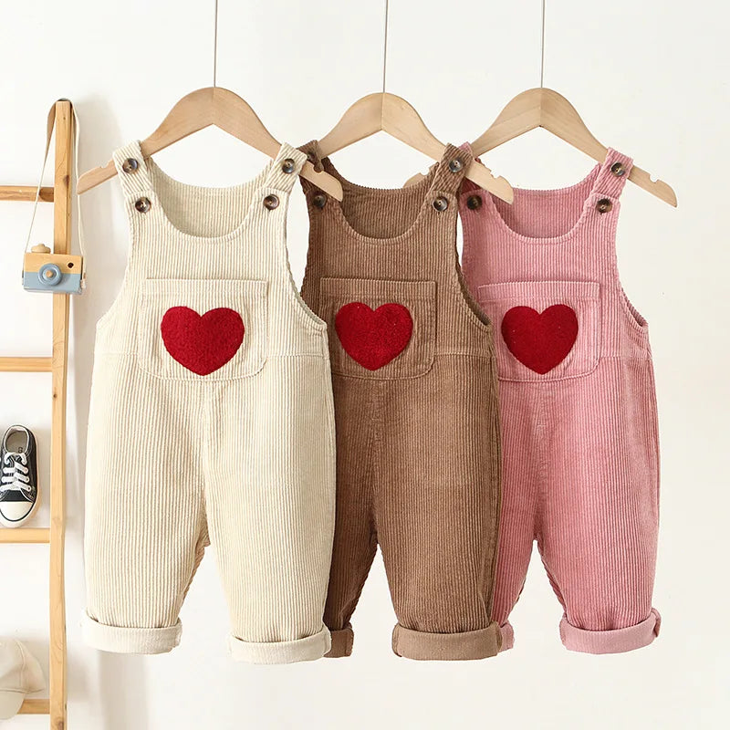 Embroidery Heart Corduroy Dungarees