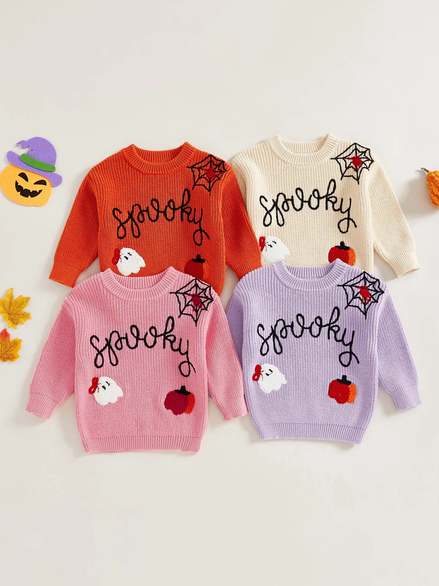 Spooky Embroidered Halloween Knit Pullover