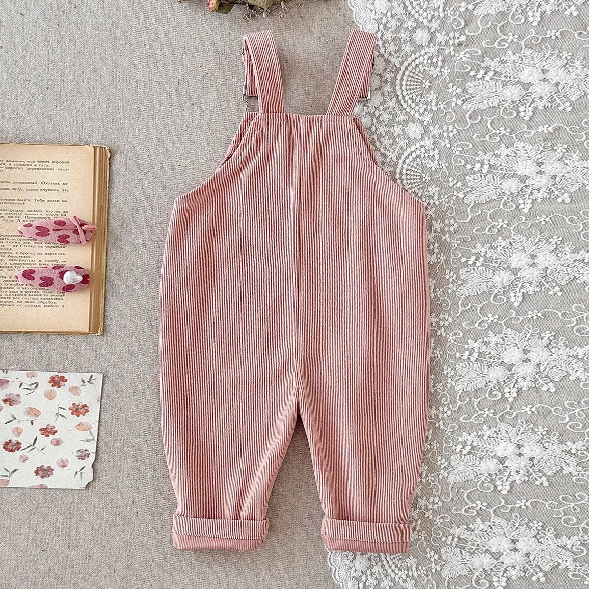 Corduroy Daisy Embroidery Dungarees