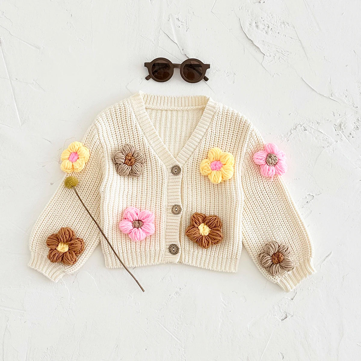 Chunky Knit 3D Flower Cardigan – Faye & Lyla