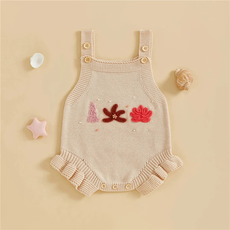 Seashell Embroidery Knit Romper